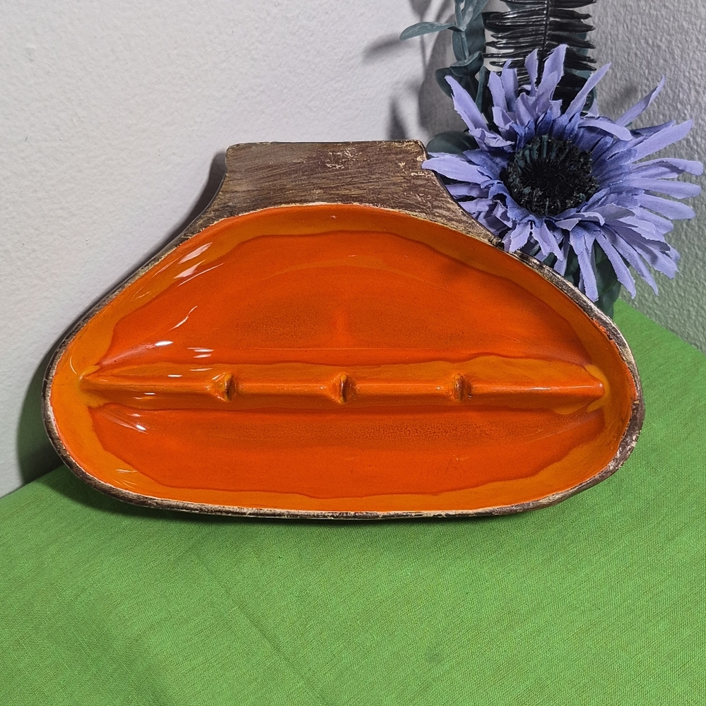 Vintage MCM Atomic Ceramic Glazed 3-Slot Ashtray - Picture 9 of 12